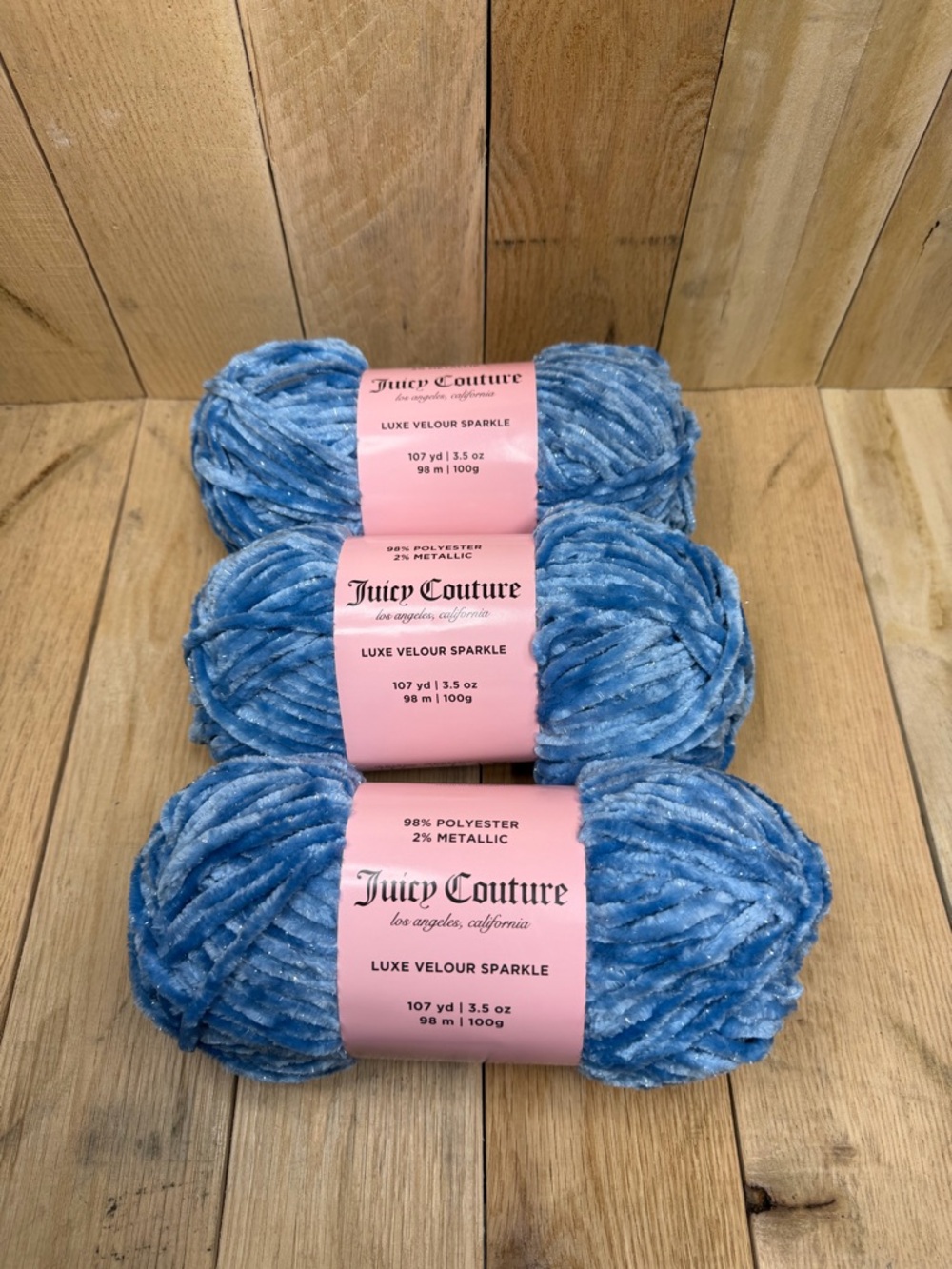 Juicy Couture Luxe Velour Sparkle Yarn Heritage Blue 3 Pack New 107yd Skein
